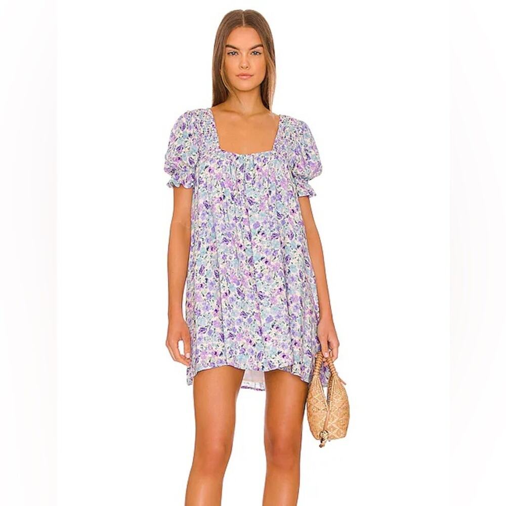 Revolve Majorelle Giovanna Purple Floral Print Mini Swing Dress Size Large